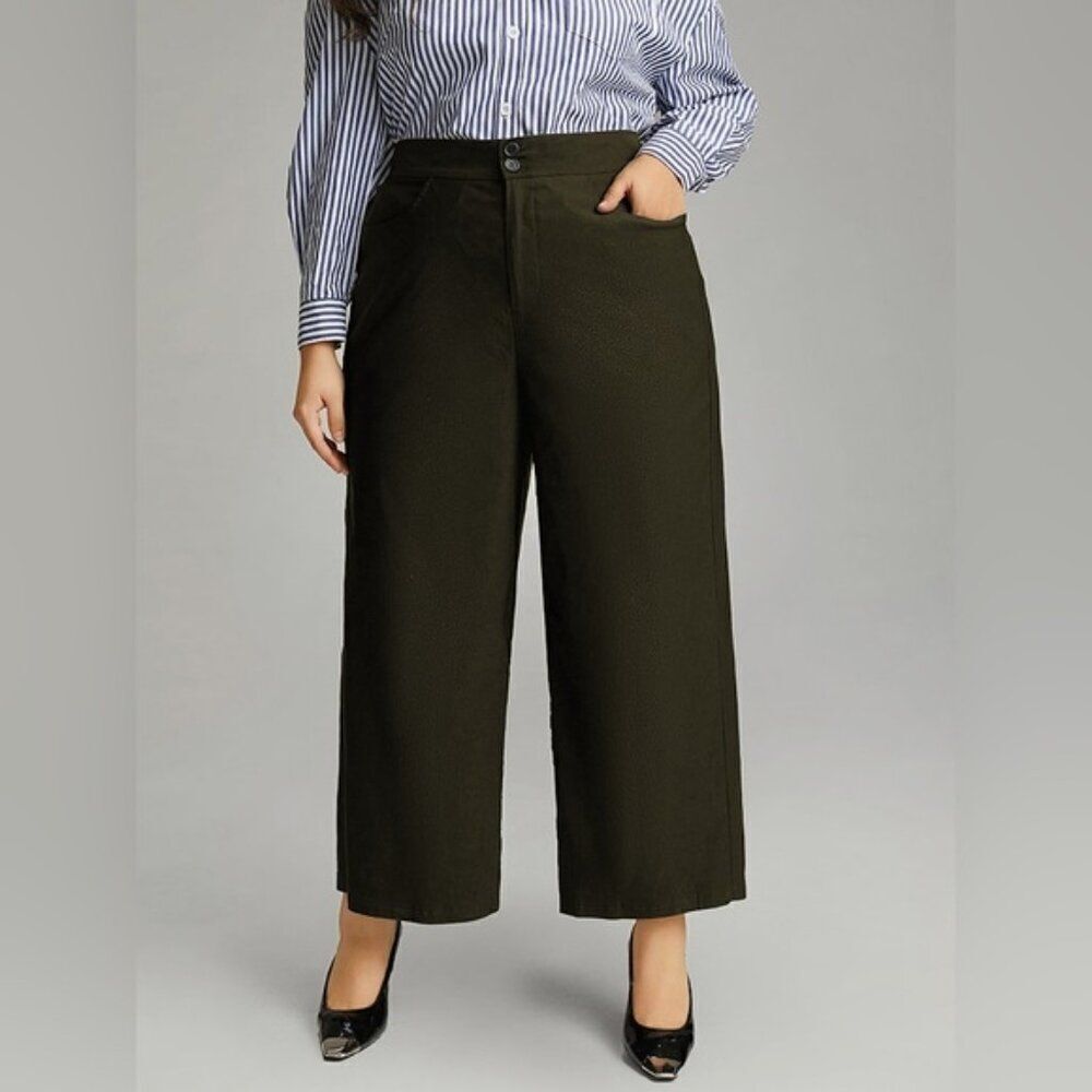 Bloomchic Wide Leg Cropped Pants Olive